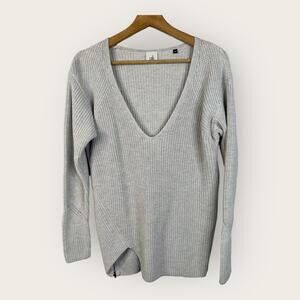 Cabi Womens size Small Asymmetric Ribbed Side Zip V Neck Sweater 3531 Beachy